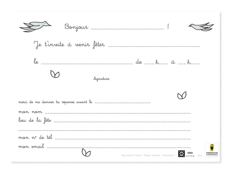 Cartes d'Invitation Anniversaire Licorne - Pirouette Cacahouète